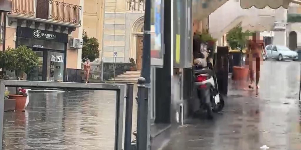 Adrano, un uomo nudo in piazza Umberto: foto e video virali sui social