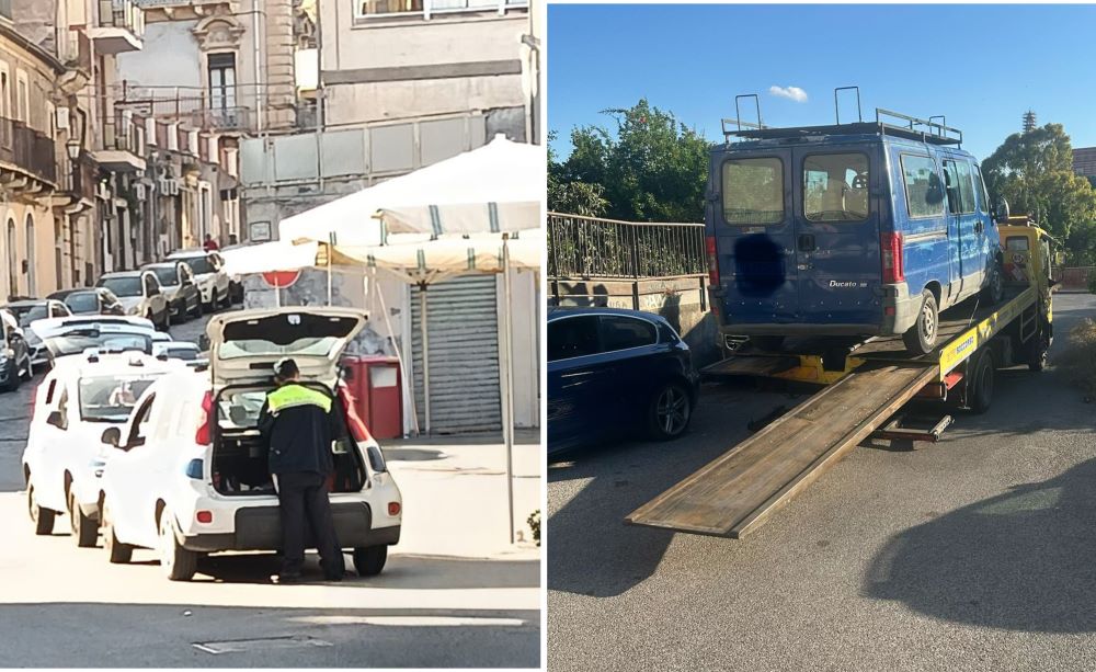 Paternò, la Municipale stringe il controllo: 21 veicoli ispezionati, 4 fermi e multe per 2.500 euro in piazza Vittorio Veneto