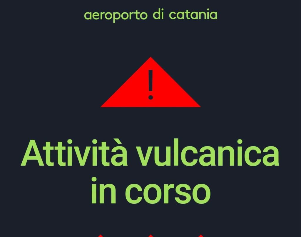 Aeroporto di Catania, arrivi sospesi fino alle 21:00 per cenere vulcanica: partenze regolari